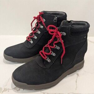 Dr. Scholl's Reign Women's Faux Suede Lace Up Wedge Hiking Boots Black Size 11